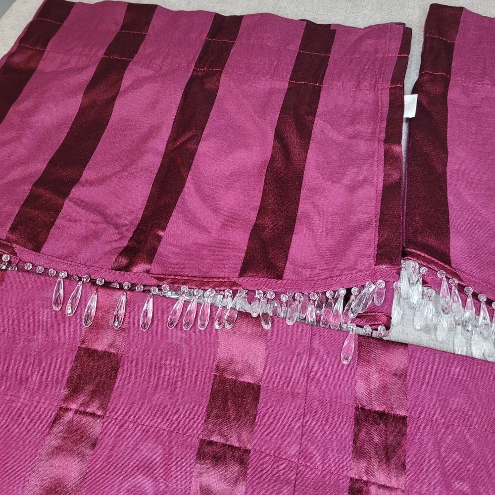 4 JCPenney Home Collection Valance Curtains 15x72 Panel Burgundy Striped Beaded